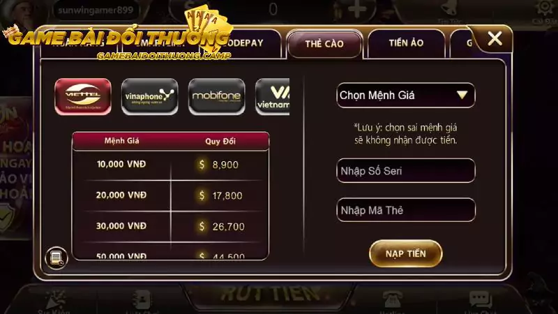 Hướng dẫn nạp tiền online bằng thẻ cào